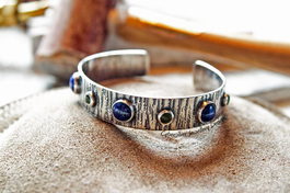 Solid Brass and Blue Goldstone Bangle