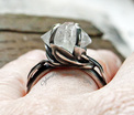 Herkimer Diamond leaf and vine silver ring