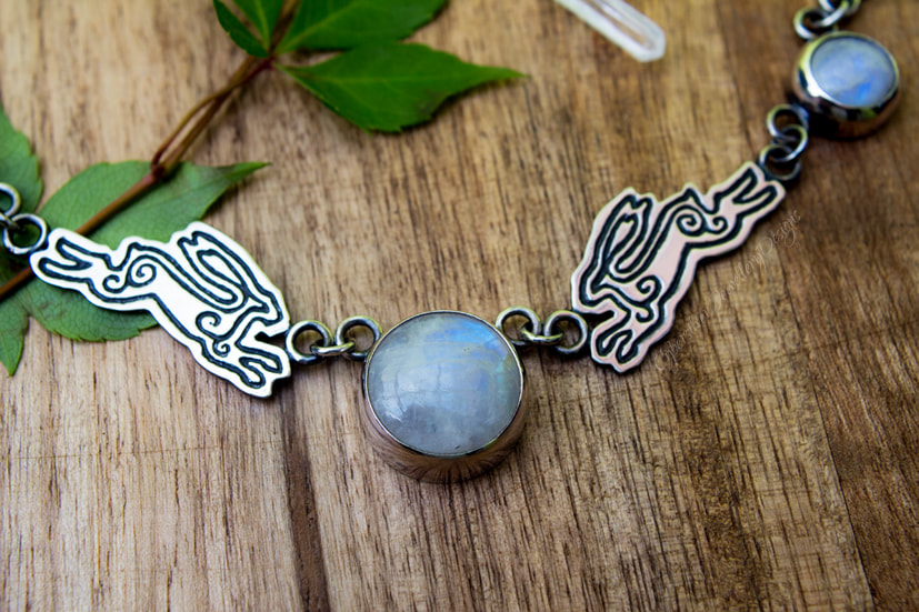 Silver hare and blue moonstone necklace