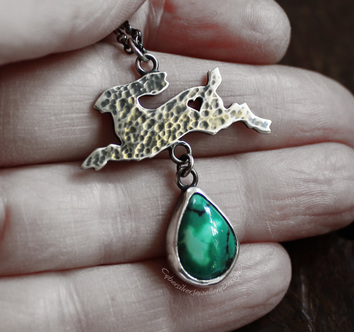 Silver hare with turquoise drop pendant