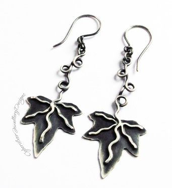 Sterling silver ivy and vine drop earrings