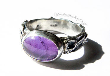 Large amethyst and fused silver one of a kind ring