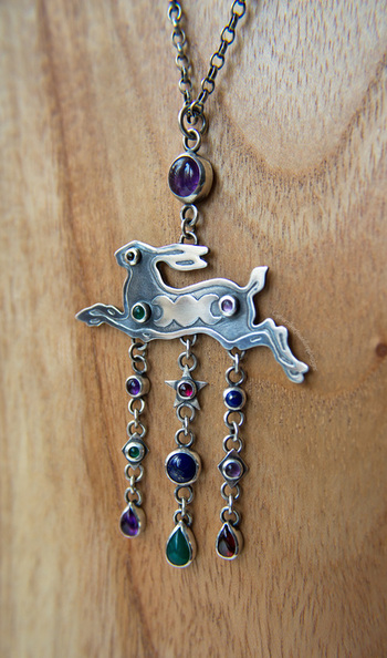 Sterling silver and gemstone raven pendant