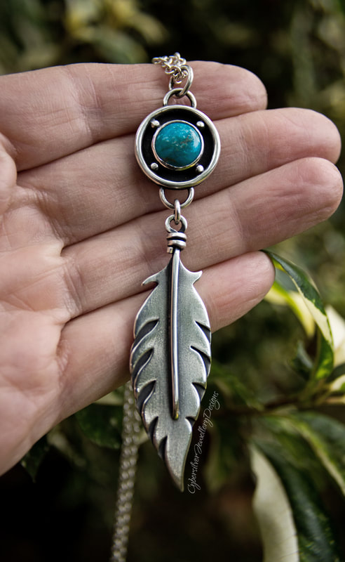 turquoise and silver feather necklace