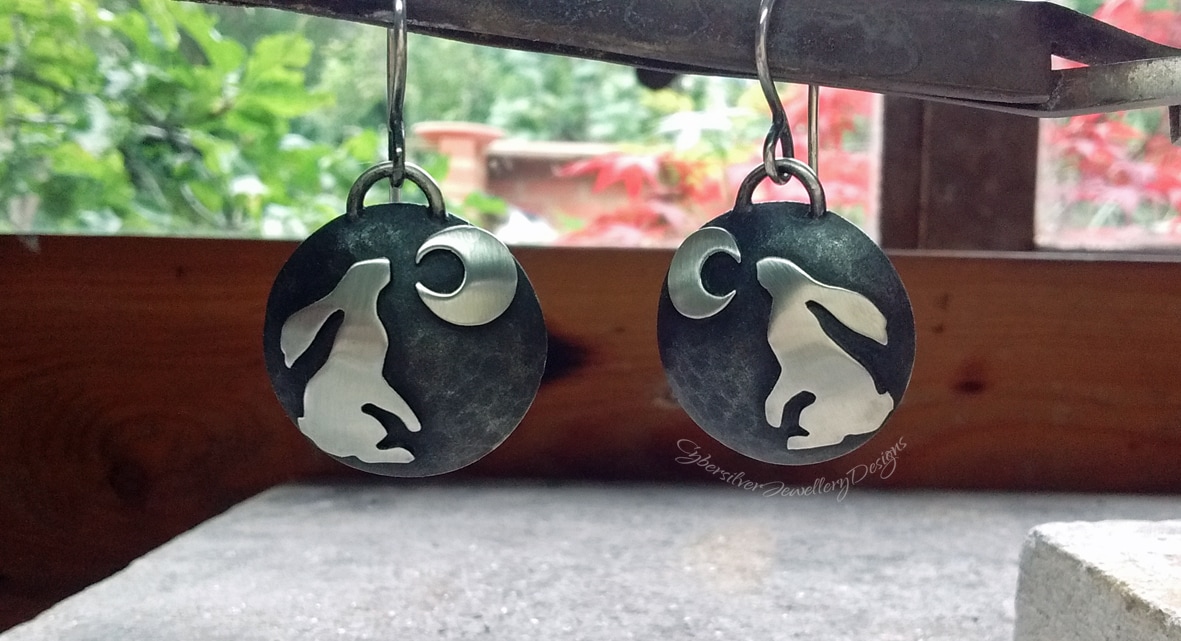 Sterling silver moongazing hare earrings