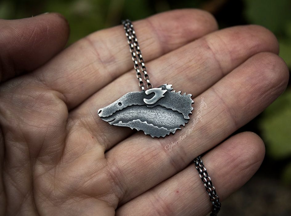 Sterling silver badger face pendant
