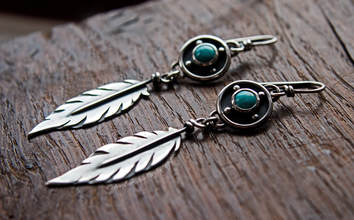 turquoise and silver feather earrings