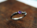 Amethyst and silver flower and leaf ring