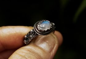 Blue moonstone organic silver ring size O 1/2