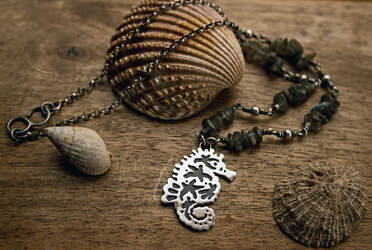 Labradorite and silver seahorse necklace