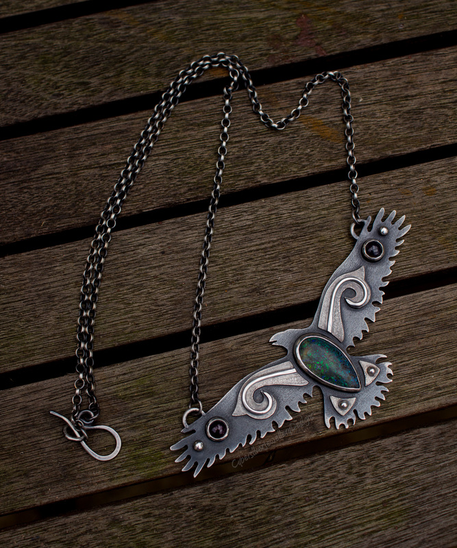 Silver raven necklace