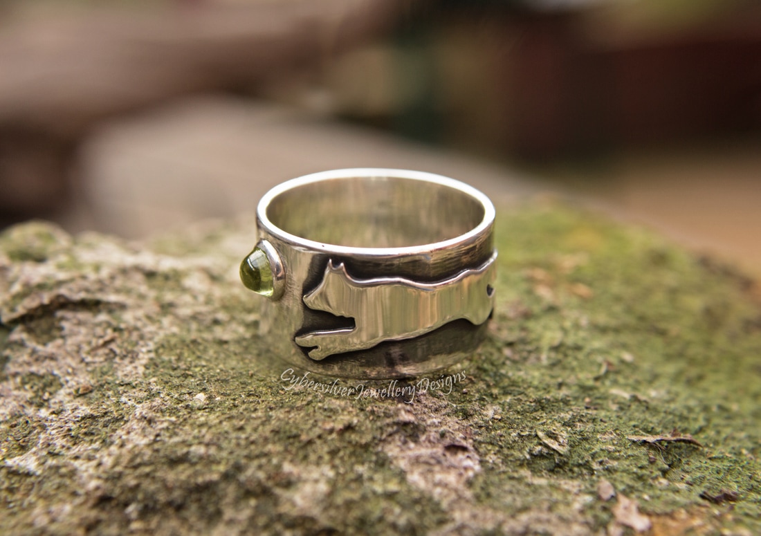 Badger silver and moonstone handmade ring